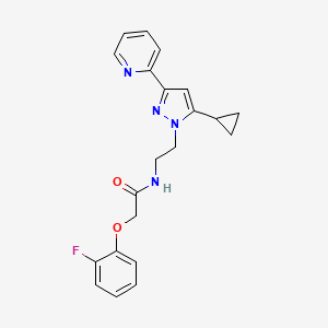 molecular formula C21H21FN4O2 B2396952 N-(2-(5-cyclopropyl-3-(pyridin-2-yl)-1H-pyrazol-1-yl)ethyl)-2-(2-fluorophenoxy)acetamide CAS No. 1797306-89-8