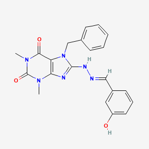 (E)-7-benzyl-8-(2-(3-hydroxybenzylidene)hydrazinyl)-1,3-dimethyl-1H-purine-2,6(3H,7H)-dione