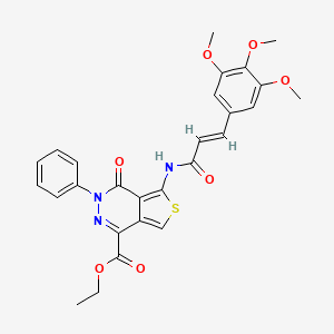 molecular formula C27H25N3O7S B2396976 ethyl 4-oxo-3-phenyl-5-[(2E)-3-(3,4,5-trimethoxyphenyl)prop-2-enamido]-3H,4H-thieno[3,4-d]pyridazine-1-carboxylate CAS No. 851947-47-2