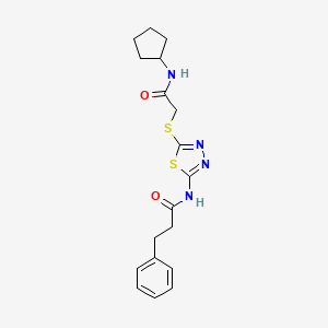 molecular formula C18H22N4O2S2 B2396990 N-(5-{[(cyclopentylcarbamoyl)methyl]sulfanyl}-1,3,4-thiadiazol-2-yl)-3-phenylpropanamide CAS No. 604746-12-5
