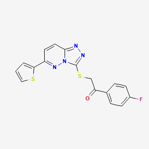 molecular formula C17H11FN4OS2 B2397002 1-(4-fluorophenyl)-2-{[6-(thiophen-2-yl)-[1,2,4]triazolo[4,3-b]pyridazin-3-yl]sulfanyl}ethan-1-one CAS No. 891102-44-6
