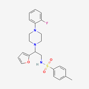 molecular formula C23H26FN3O3S B2397004 N-{2-[4-(2-fluorophenyl)piperazin-1-yl]-2-(furan-2-yl)ethyl}-4-methylbenzene-1-sulfonamide CAS No. 877648-59-4