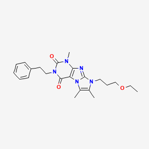 molecular formula C23H29N5O3 B2397018 8-(3-ethoxypropyl)-1,6,7-trimethyl-3-phenethyl-1H-imidazo[2,1-f]purine-2,4(3H,8H)-dione CAS No. 878422-97-0