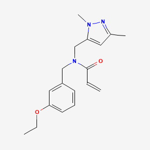 molecular formula C18H23N3O2 B2397026 N-[(2,5-Dimethylpyrazol-3-yl)methyl]-N-[(3-ethoxyphenyl)methyl]prop-2-enamide CAS No. 2411220-22-7