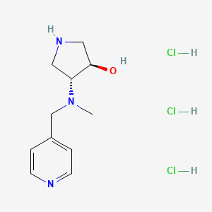 molecular formula C11H20Cl3N3O B2397186 rac-(3r,4r)-4-{methyl[(pyridin-4-yl)methyl]amino}pyrrolidin-3-ol trihydrochloride CAS No. 2044705-58-8