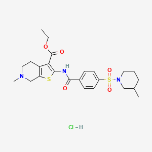 molecular formula C24H32ClN3O5S2 B2397193 Ethyl 6-methyl-2-(4-((3-methylpiperidin-1-yl)sulfonyl)benzamido)-4,5,6,7-tetrahydrothieno[2,3-c]pyridine-3-carboxylate hydrochloride CAS No. 1215383-81-5