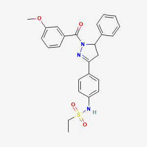molecular formula C25H25N3O4S B2397214 N-{4-[1-(3-methoxybenzoyl)-5-phenyl-4,5-dihydro-1H-pyrazol-3-yl]phenyl}ethane-1-sulfonamide 