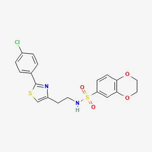 molecular formula C19H17ClN2O4S2 B2397257 N-(2-(2-(4-chlorophenyl)thiazol-4-yl)ethyl)-2,3-dihydrobenzo[b][1,4]dioxine-6-sulfonamide CAS No. 895788-50-8