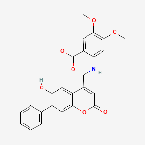 molecular formula C26H23NO7 B2397263 methyl 2-{[(6-hydroxy-2-oxo-7-phenyl-2H-chromen-4-yl)methyl]amino}-4,5-dimethoxybenzoate CAS No. 859863-73-3