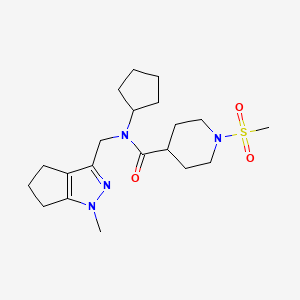 molecular formula C20H32N4O3S B2397270 N-cyclopentyl-N-((1-methyl-1,4,5,6-tetrahydrocyclopenta[c]pyrazol-3-yl)methyl)-1-(methylsulfonyl)piperidine-4-carboxamide CAS No. 2034587-71-6
