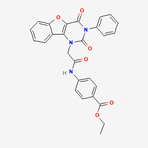 molecular formula C27H21N3O6 B2397317 ethyl 4-(2-(2,4-dioxo-3-phenyl-3,4-dihydrobenzofuro[3,2-d]pyrimidin-1(2H)-yl)acetamido)benzoate CAS No. 877656-51-4