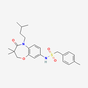 molecular formula C24H32N2O4S B2397325 N-(5-isopentyl-3,3-dimethyl-4-oxo-2,3,4,5-tetrahydrobenzo[b][1,4]oxazepin-8-yl)-1-(p-tolyl)methanesulfonamide CAS No. 922022-75-1