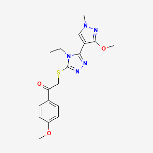 B2397372 2-((4-ethyl-5-(3-methoxy-1-methyl-1H-pyrazol-4-yl)-4H-1,2,4-triazol-3-yl)thio)-1-(4-methoxyphenyl)ethanone CAS No. 1014094-24-6