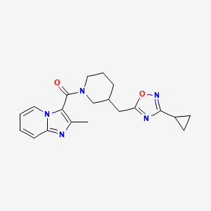 molecular formula C20H23N5O2 B2397379 (3-((3-Cyclopropyl-1,2,4-oxadiazol-5-yl)methyl)piperidin-1-yl)(2-methylimidazo[1,2-a]pyridin-3-yl)methanone CAS No. 1705213-97-3