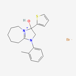 molecular formula C19H23BrN2OS B2397397 3-hydroxy-3-(thiophen-2-yl)-1-(o-tolyl)-3,5,6,7,8,9-hexahydro-2H-imidazo[1,2-a]azepin-1-ium bromide CAS No. 1106857-70-8