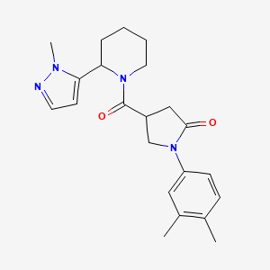 1-(3,4-Dimethylphenyl)-4-[2-(2-methylpyrazol-3-yl)piperidine-1-carbonyl]pyrrolidin-2-one