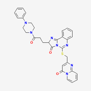 molecular formula C32H29N7O3S B2397467 2-[3-oxo-3-(4-phenylpiperazin-1-yl)propyl]-5-[({4-oxo-4H-pyrido[1,2-a]pyrimidin-2-yl}methyl)sulfanyl]-2H,3H-imidazo[1,2-c]quinazolin-3-one CAS No. 1040736-84-2
