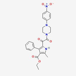 ethyl 2-methyl-5-(2-(4-(4-nitrophenyl)piperazin-1-yl)-2-oxoacetyl)-4-phenyl-1H-pyrrole-3-carboxylate