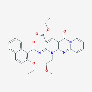 molecular formula C30H28N4O6 B2397582 ethyl 6-(2-ethoxynaphthalene-1-carbonyl)imino-7-(2-methoxyethyl)-2-oxo-1,7,9-triazatricyclo[8.4.0.03,8]tetradeca-3(8),4,9,11,13-pentaene-5-carboxylate CAS No. 685859-98-7