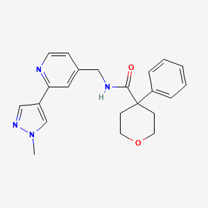 molecular formula C22H24N4O2 B2397619 N-((2-(1-methyl-1H-pyrazol-4-yl)pyridin-4-yl)methyl)-4-phenyltetrahydro-2H-pyran-4-carboxamide CAS No. 2034388-87-7