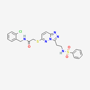 molecular formula C22H21ClN6O3S2 B2397632 N-(2-chlorobenzyl)-2-((3-(2-(phenylsulfonamido)ethyl)-[1,2,4]triazolo[4,3-b]pyridazin-6-yl)thio)acetamide CAS No. 872996-87-7
