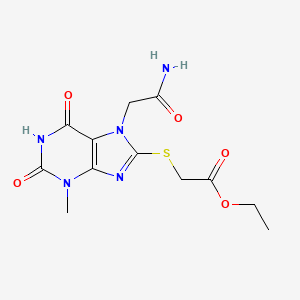 molecular formula C12H15N5O5S B2397634 Ethyl 2-[7-(2-amino-2-oxoethyl)-3-methyl-2,6-dioxopurin-8-yl]sulfanylacetate CAS No. 303969-45-1
