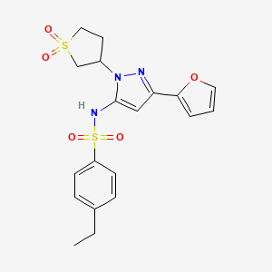 molecular formula C19H21N3O5S2 B2397639 N-(1-(1,1-dioxidotetrahydrothiophen-3-yl)-3-(furan-2-yl)-1H-pyrazol-5-yl)-4-ethylbenzenesulfonamide CAS No. 1171464-01-9