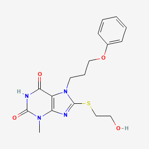 molecular formula C17H20N4O4S B2397640 8-((2-hydroxyethyl)thio)-3-methyl-7-(3-phenoxypropyl)-1H-purine-2,6(3H,7H)-dione CAS No. 1105198-38-6
