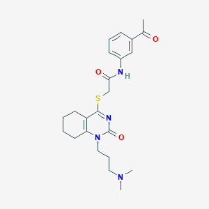 molecular formula C23H30N4O3S B2397653 N-(3-acetylphenyl)-2-((1-(3-(dimethylamino)propyl)-2-oxo-1,2,5,6,7,8-hexahydroquinazolin-4-yl)thio)acetamide CAS No. 941999-34-4