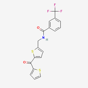 molecular formula C18H12F3NO2S2 B2397655 N-((5-(thiophene-2-carbonyl)thiophen-2-yl)methyl)-3-(trifluoromethyl)benzamide CAS No. 1421443-15-3
