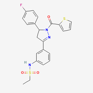 molecular formula C22H20FN3O3S2 B2397700 N-{3-[5-(4-fluorophenyl)-1-(thiophene-2-carbonyl)-4,5-dihydro-1H-pyrazol-3-yl]phenyl}ethane-1-sulfonamide CAS No. 865615-60-7