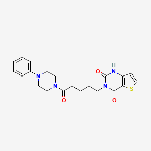molecular formula C21H24N4O3S B2397779 3-[5-oxo-5-(4-phenylpiperazin-1-yl)pentyl]-1H-thieno[3,2-d]pyrimidine-2,4-dione CAS No. 866350-20-1