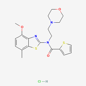 molecular formula C20H24ClN3O3S2 B2397817 N-(4-methoxy-7-methylbenzo[d]thiazol-2-yl)-N-(2-morpholinoethyl)thiophene-2-carboxamide hydrochloride CAS No. 1215518-24-3