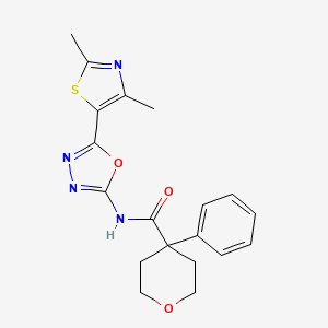 molecular formula C19H20N4O3S B2397867 N-[5-(2,4-dimethyl-1,3-thiazol-5-yl)-1,3,4-oxadiazol-2-yl]-4-phenyloxane-4-carboxamide CAS No. 1257550-36-9
