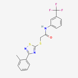 molecular formula C18H14F3N3OS2 B2397868 2-((3-(o-tolyl)-1,2,4-thiadiazol-5-yl)thio)-N-(3-(trifluoromethyl)phenyl)acetamide CAS No. 864918-71-8