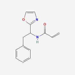 molecular formula C14H14N2O2 B2397886 N-[1-(1,3-Oxazol-2-YL)-2-phenylethyl]prop-2-enamide CAS No. 2128725-12-0