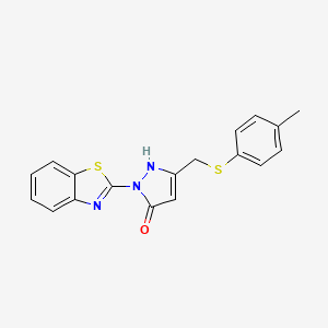 molecular formula C18H15N3OS2 B2397903 1-(1,3-benzothiazol-2-yl)-3-{[(4-methylphenyl)thio]methyl}-1H-pyrazol-5-ol CAS No. 345237-59-4