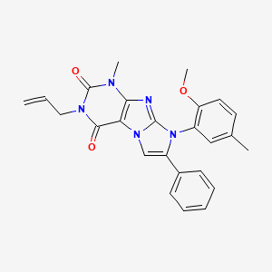 molecular formula C25H23N5O3 B2397921 3-allyl-8-(2-methoxy-5-methylphenyl)-1-methyl-7-phenyl-1H-imidazo[2,1-f]purine-2,4(3H,8H)-dione CAS No. 886900-61-4
