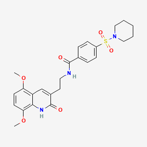 molecular formula C25H29N3O6S B2397928 N-[2-(5,8-dimethoxy-2-oxo-1,2-dihydroquinolin-3-yl)ethyl]-4-(piperidine-1-sulfonyl)benzamide CAS No. 851404-23-4