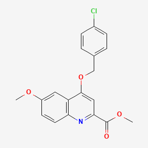 molecular formula C19H16ClNO4 B2397935 methyl 4-[(4-chlorophenyl)methoxy]-6-methoxyquinoline-2-carboxylate CAS No. 1207017-19-3