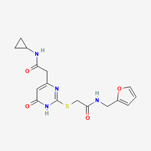 molecular formula C16H18N4O4S B2398157 N-cyclopropyl-2-(2-((2-((furan-2-ylmethyl)amino)-2-oxoethyl)thio)-6-oxo-1,6-dihydropyrimidin-4-yl)acetamide CAS No. 1105217-43-3