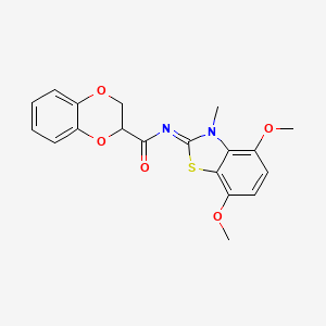 molecular formula C19H18N2O5S B2398166 N-[(2Z)-4,7-dimethoxy-3-methyl-2,3-dihydro-1,3-benzothiazol-2-ylidene]-2,3-dihydro-1,4-benzodioxine-2-carboxamide CAS No. 868370-83-6