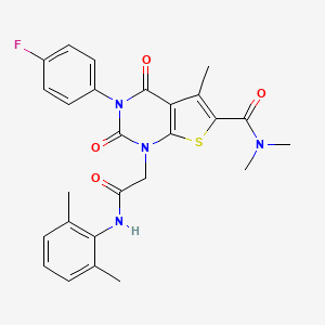 molecular formula C26H25FN4O4S B2398257 1-[2-(2,6-dimethylanilino)-2-oxoethyl]-3-(4-fluorophenyl)-N,N,5-trimethyl-2,4-dioxothieno[2,3-d]pyrimidine-6-carboxamide CAS No. 866015-74-9