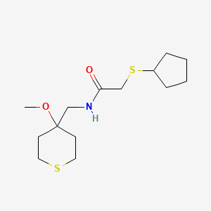 molecular formula C14H25NO2S2 B2398260 2-(cyclopentylthio)-N-((4-methoxytetrahydro-2H-thiopyran-4-yl)methyl)acetamide CAS No. 2034398-23-5