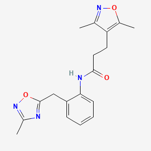 3-(3,5-dimethylisoxazol-4-yl)-N-(2-((3-methyl-1,2,4-oxadiazol-5-yl)methyl)phenyl)propanamide
