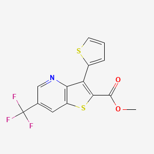molecular formula C14H8F3NO2S2 B2398314 Methyl 3-(2-thienyl)-6-(trifluoromethyl)thieno[3,2-b]pyridine-2-carboxylate CAS No. 478048-35-0