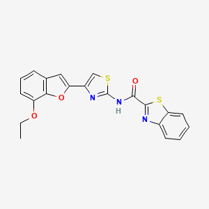 molecular formula C21H15N3O3S2 B2398372 N-[4-(7-ethoxy-1-benzofuran-2-yl)-1,3-thiazol-2-yl]-1,3-benzothiazole-2-carboxamide CAS No. 921797-58-2