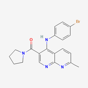 molecular formula C20H19BrN4O B2398383 N-(4-bromophenyl)-7-methyl-3-(pyrrolidine-1-carbonyl)-1,8-naphthyridin-4-amine CAS No. 1251688-96-6