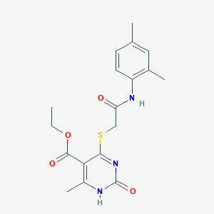 molecular formula C18H21N3O4S B2398386 ethyl 4-({[(2,4-dimethylphenyl)carbamoyl]methyl}sulfanyl)-6-methyl-2-oxo-1,2-dihydropyrimidine-5-carboxylate CAS No. 946209-53-6