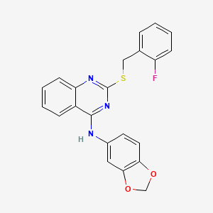 molecular formula C22H16FN3O2S B2398439 N-(1,3-benzodioxol-5-yl)-2-[(2-fluorophenyl)methylsulfanyl]quinazolin-4-amine CAS No. 688355-92-2